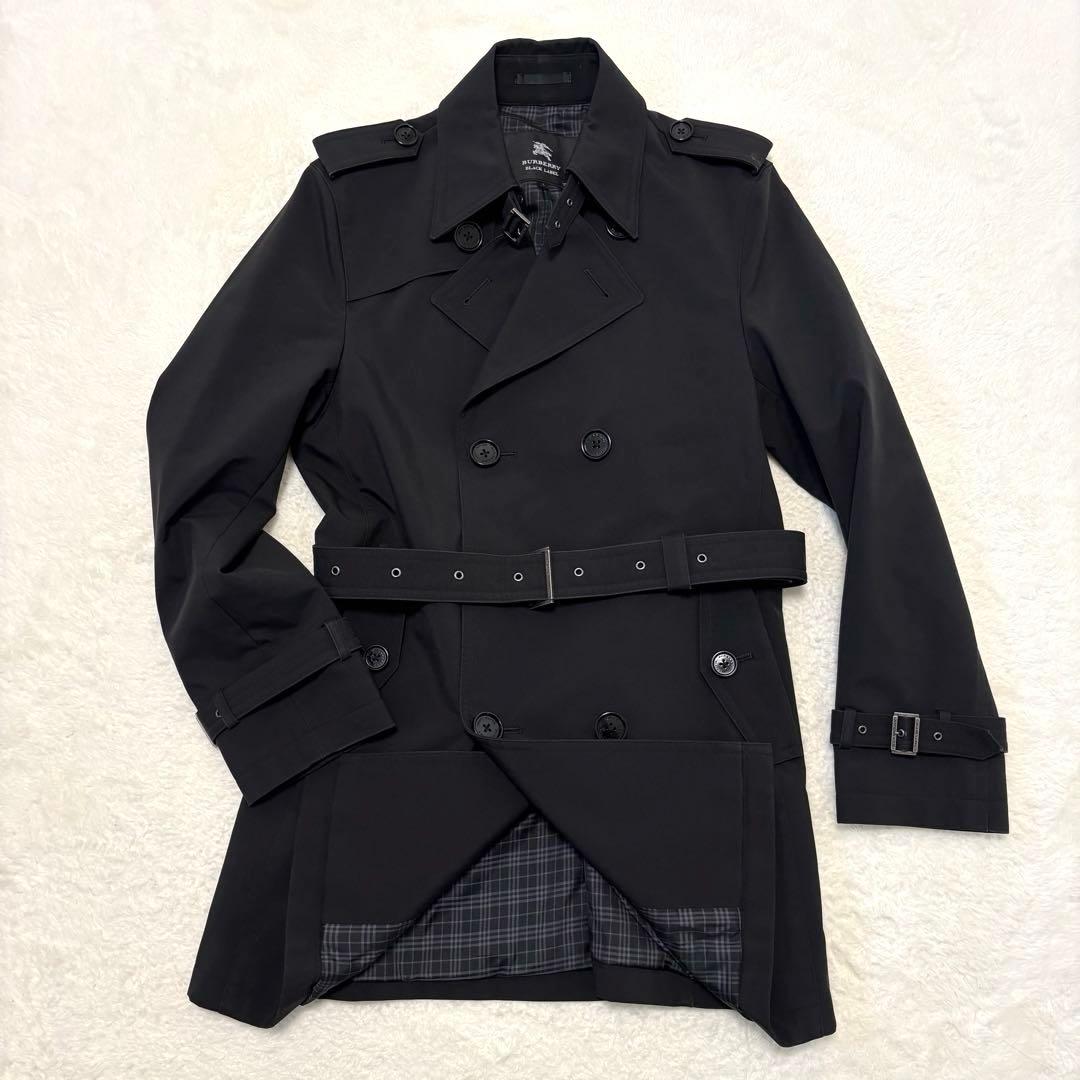 美品 バーバリーブラックレーベル トレンチコート ベルト ノバチェック ブラック