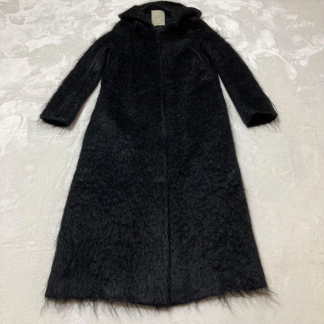 ジビラ✨シャギー マキシ丈 ロングコート　フード　黒　毛足長　スーパーロング