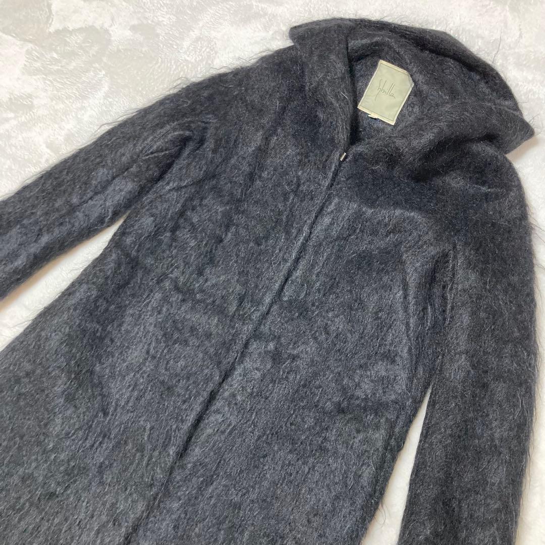 ジビラ✨シャギー マキシ丈 ロングコート　フード　黒　毛足長　スーパーロング