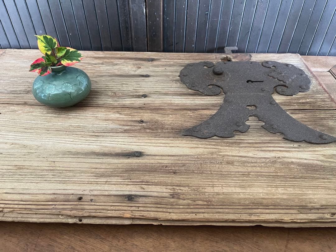 江戸〜明治時代　枯れ板　敷板　花台　錠前金具付　古い蔵戸/ 李朝　ソバン