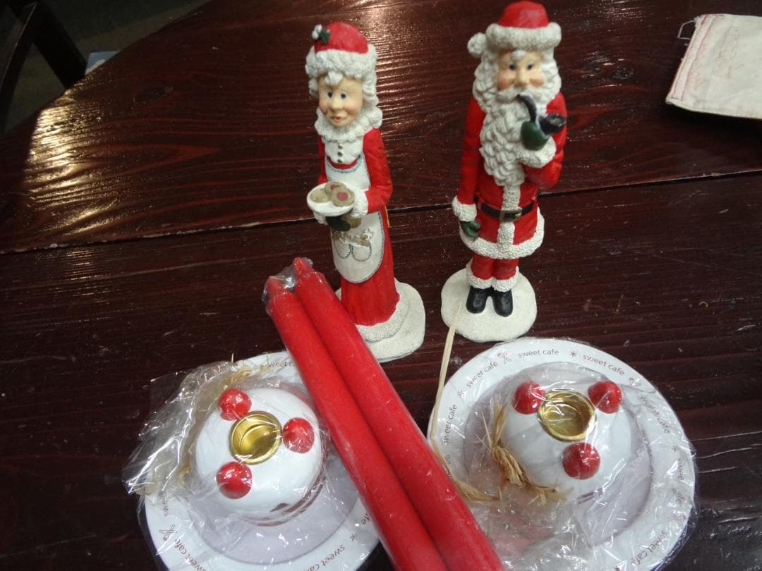 サンタクロースのじじばばオブジェ・キャンドル・キャンドルスタンドセット