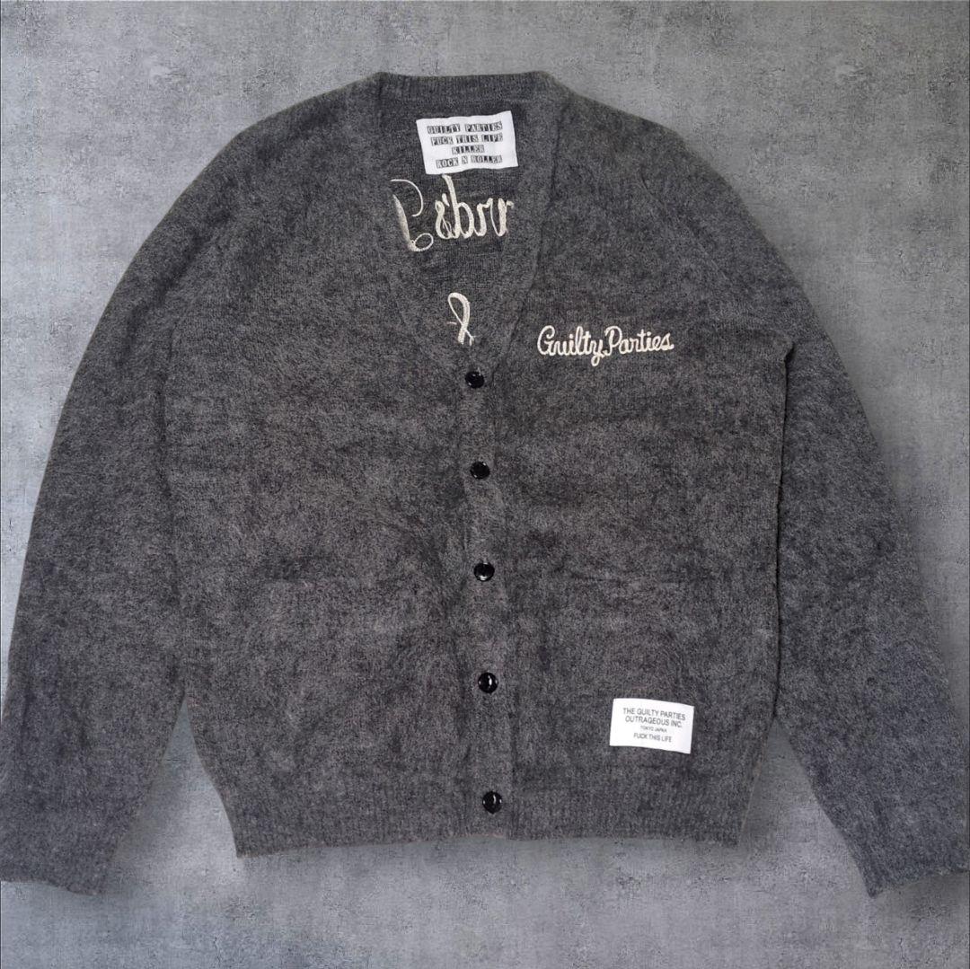 WACKO MARIA モヘアカーディガン 刺繍 ニット グレー ワコマリア