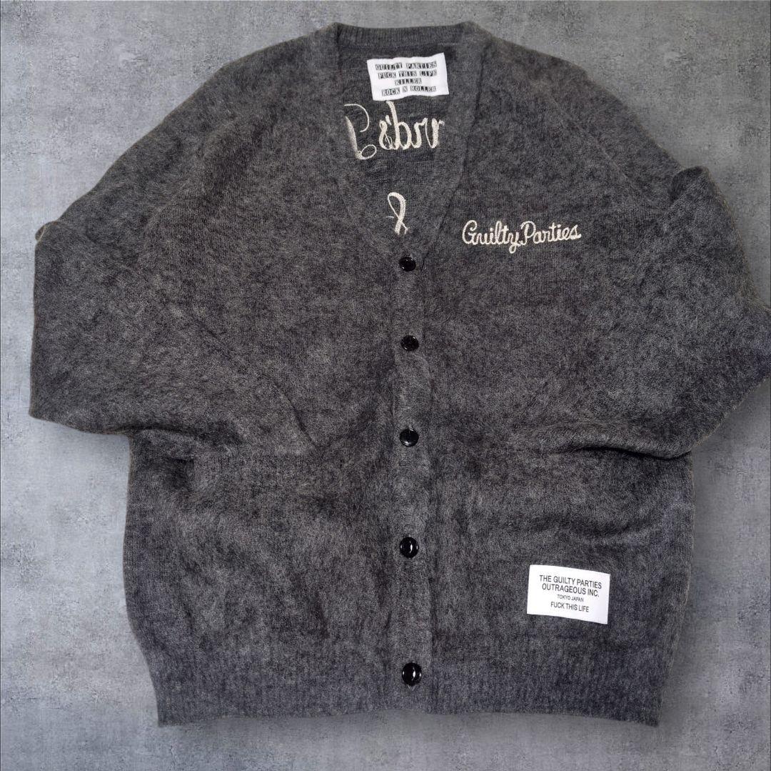 WACKO MARIA モヘアカーディガン 刺繍 ニット グレー ワコマリア