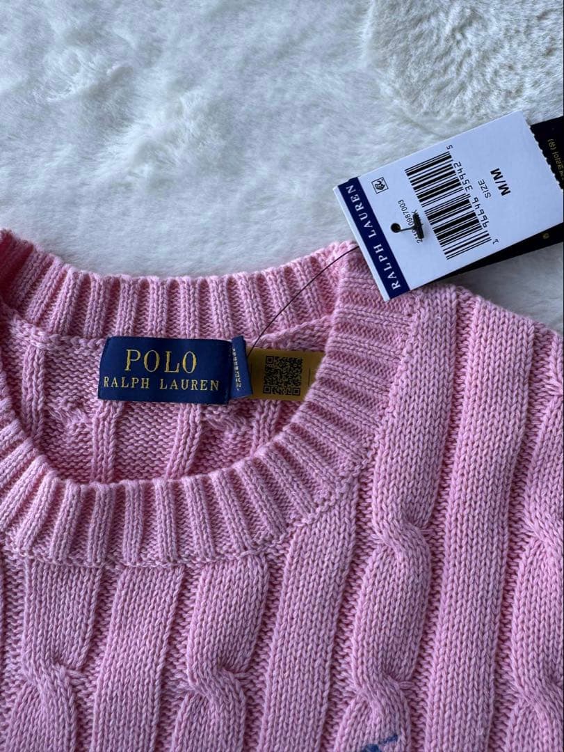 【Mサイズ】ポロ ラルフローレン 半袖ケーブルニット ピンク M　定番