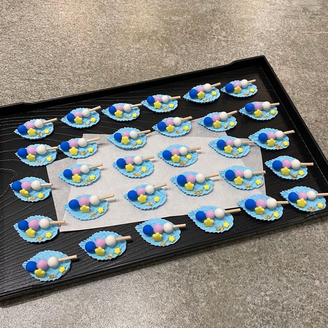 フェイクスイーツ 【七夕三色団子】【夏のひまわりと青リボンマカロン】