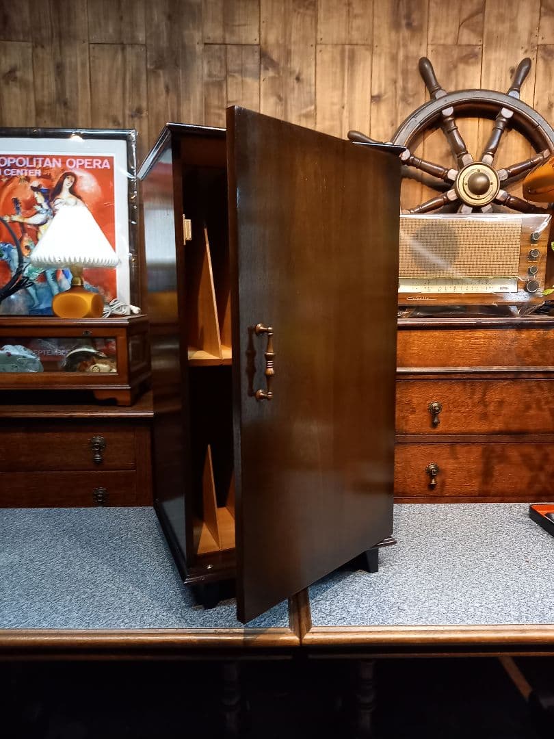 1960's　美品　チーク　突板　カッパーハンドル　レコード　キャビネット