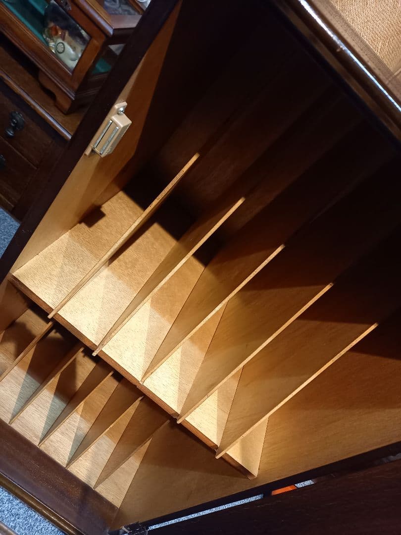 1960's　美品　チーク　突板　カッパーハンドル　レコード　キャビネット