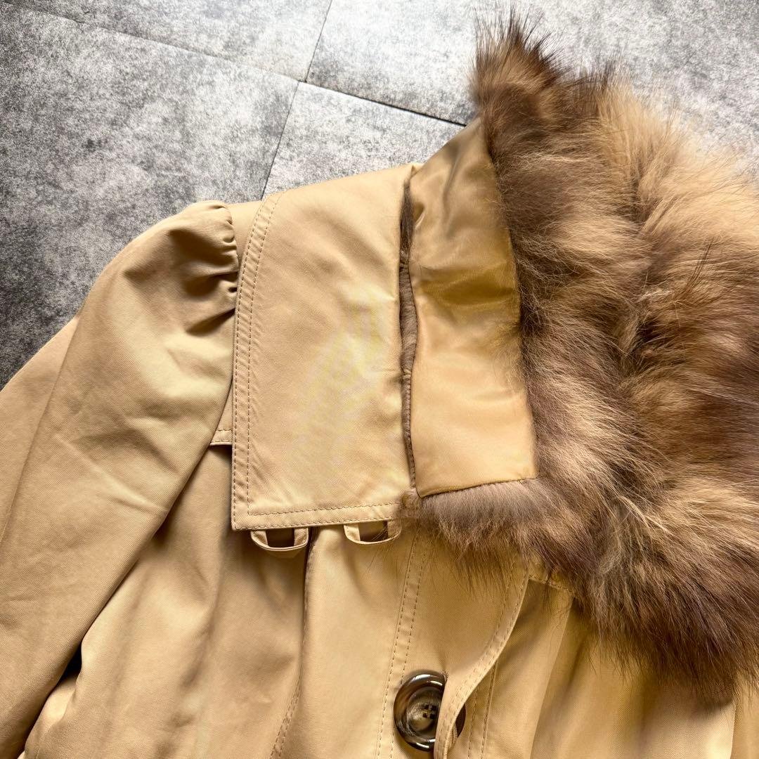 【美品】バーバリーブルーレーベル ノバチェック フォックスファー トレンチコート