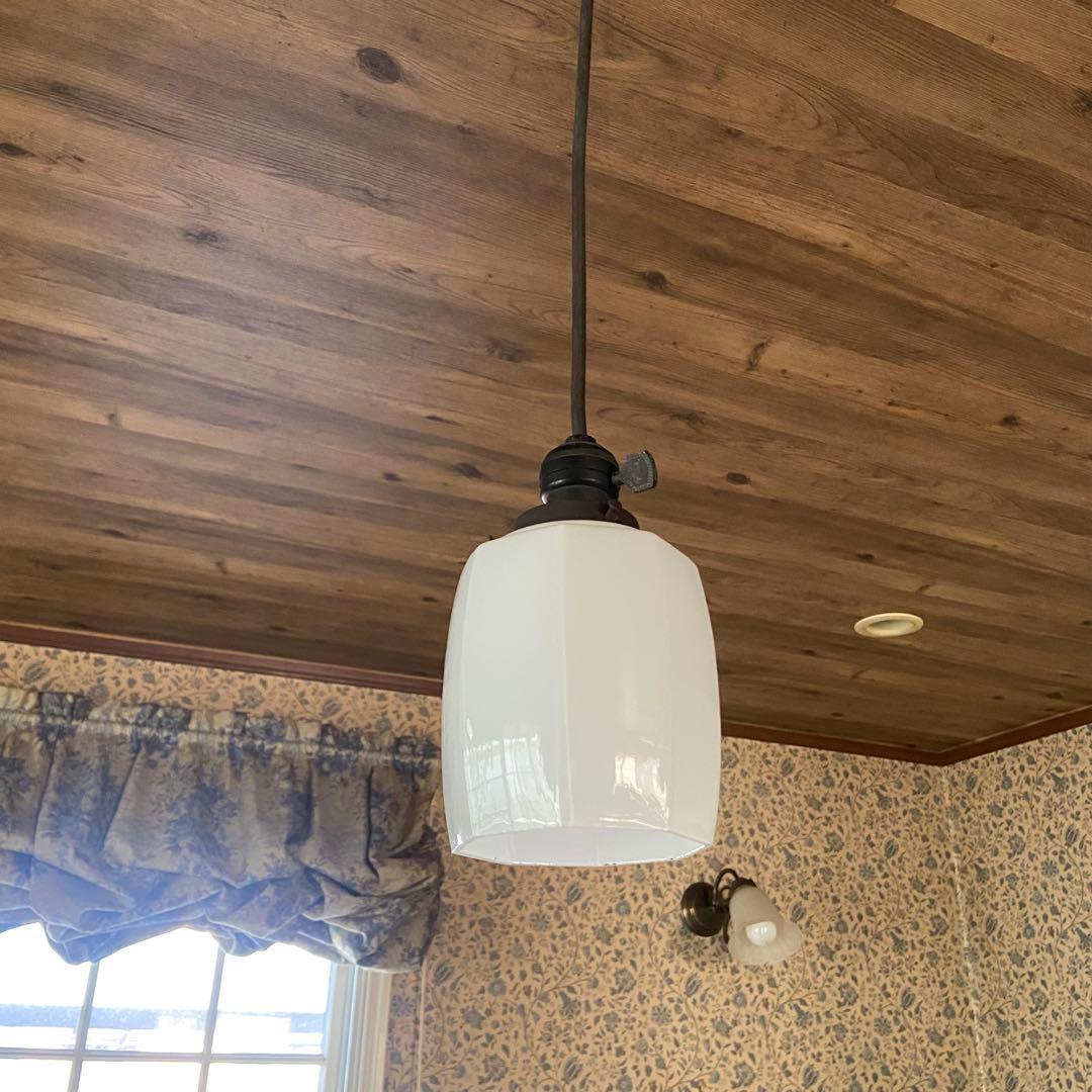 大正ロマン　アンティーク照明　乳白ガラス　八角シェード　レトロ