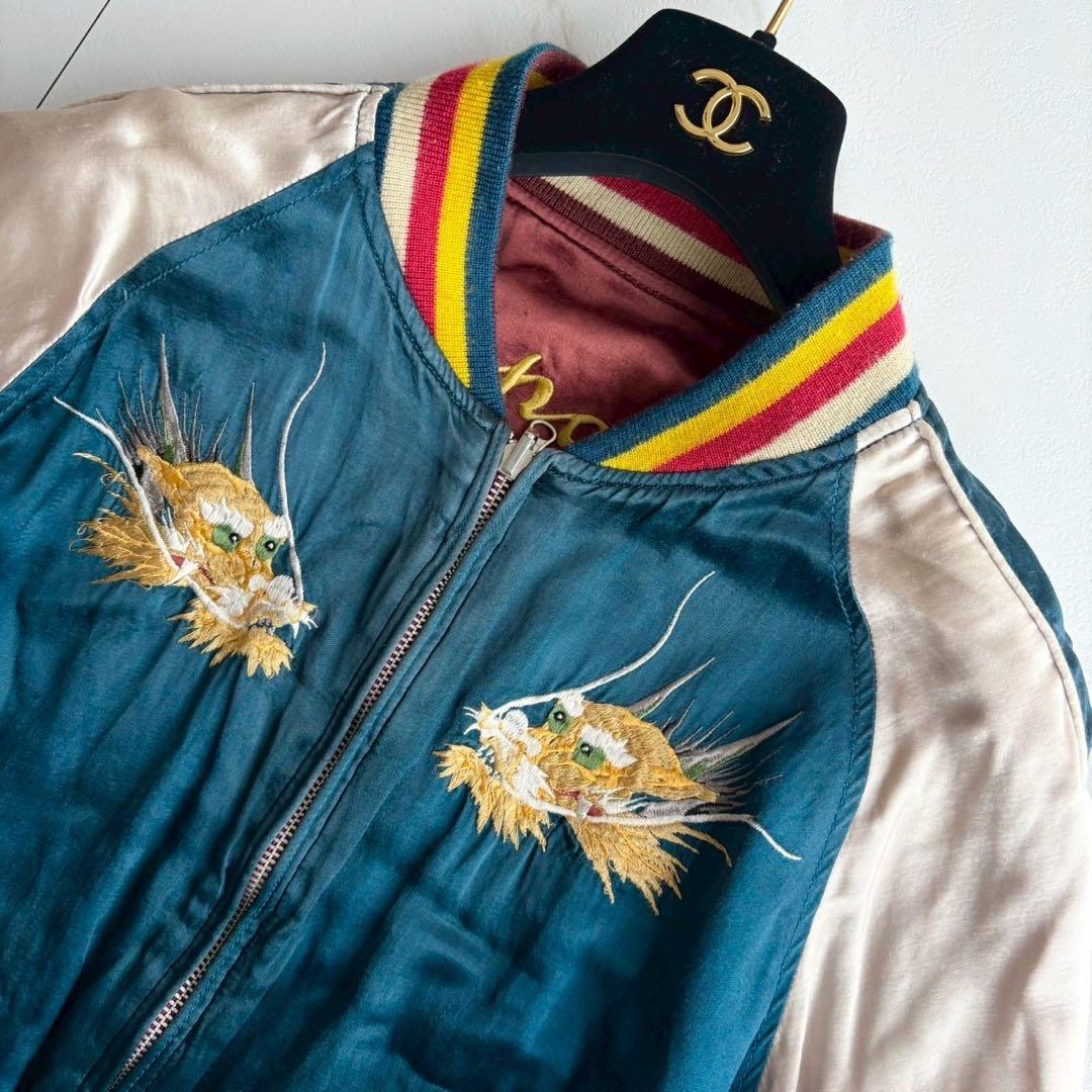 希少◆Houston スカジャン 刺繍 デザイン ブルゾン リバーシブル M