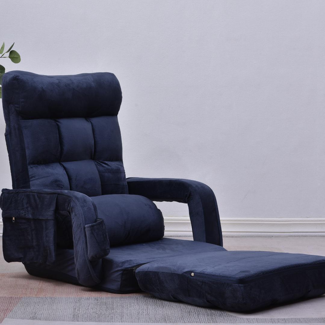 座椅子リクライニング14段ギアリクライニングチェアー ファブリック【ダークブルー