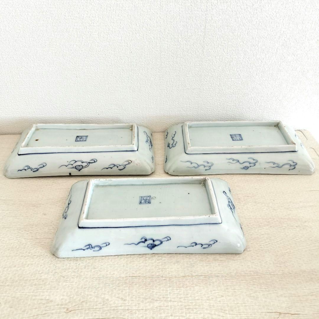 kico☆　３枚組　古伊万里　染付　線描　雲龍文　長皿