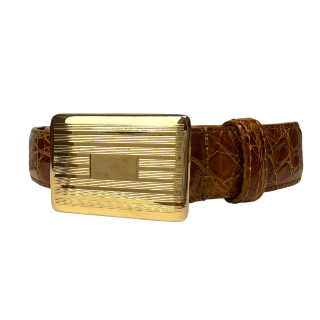 美品 RALPH LAUREN 3283 ベルト レザー クロコ ブラウン 本革