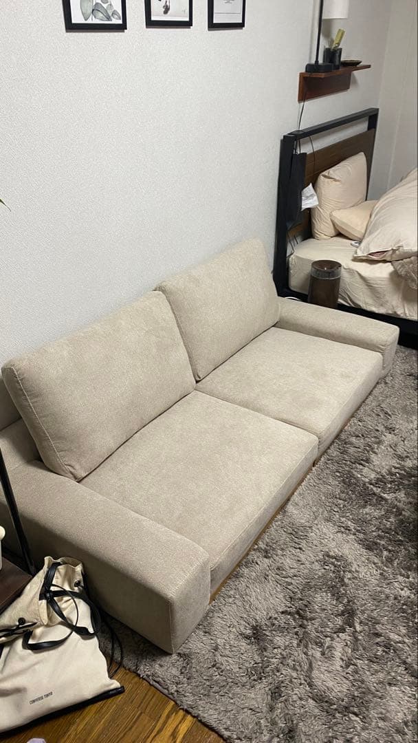 ローソファ フロアソファ 幅170cm グレージュ 分割式 カバーリング 組立品