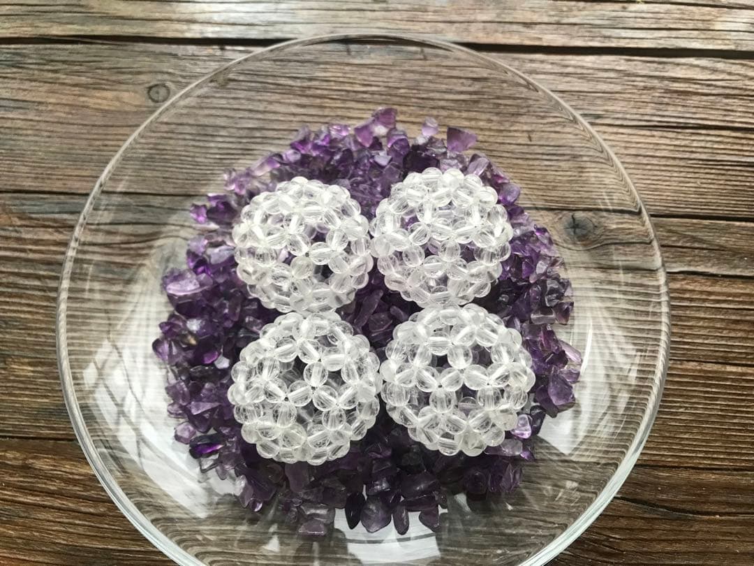 フラーレンクリエーター作　天然石水晶7A 5ミリ玉使用　4個セット　結界浄化に