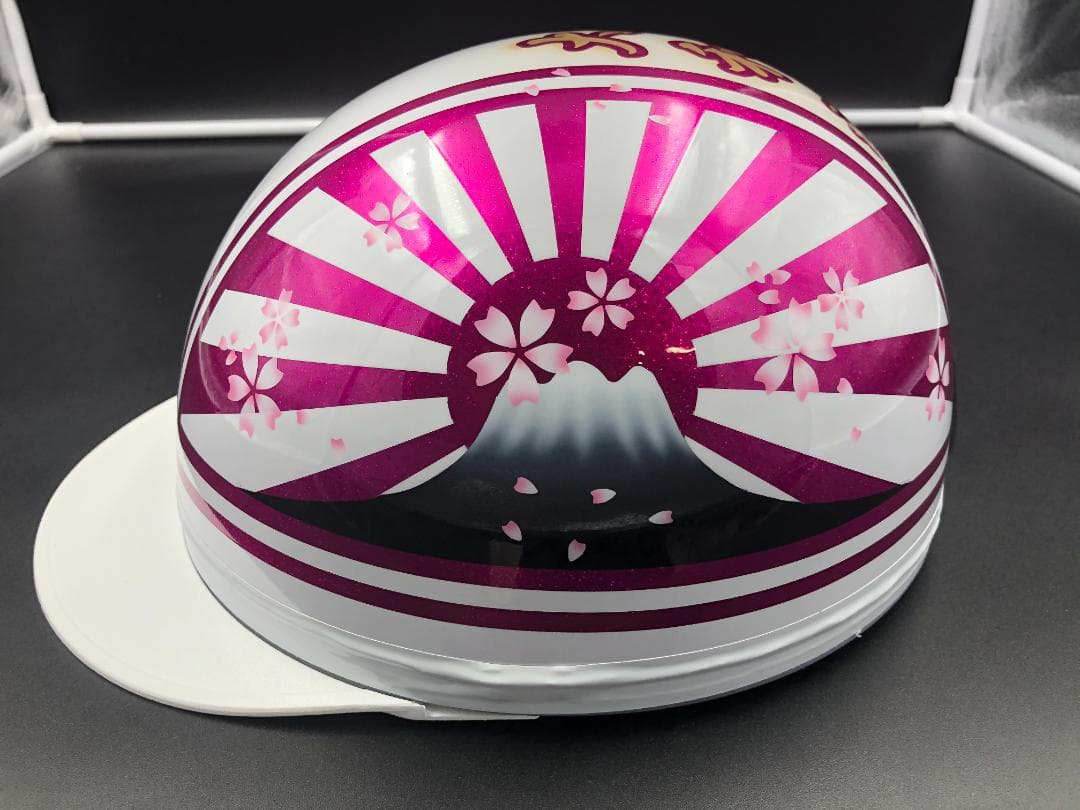 コルク半　カスタム　富士日章　三つボタン　ホワイトピンク　ラメ　桜　文字あり