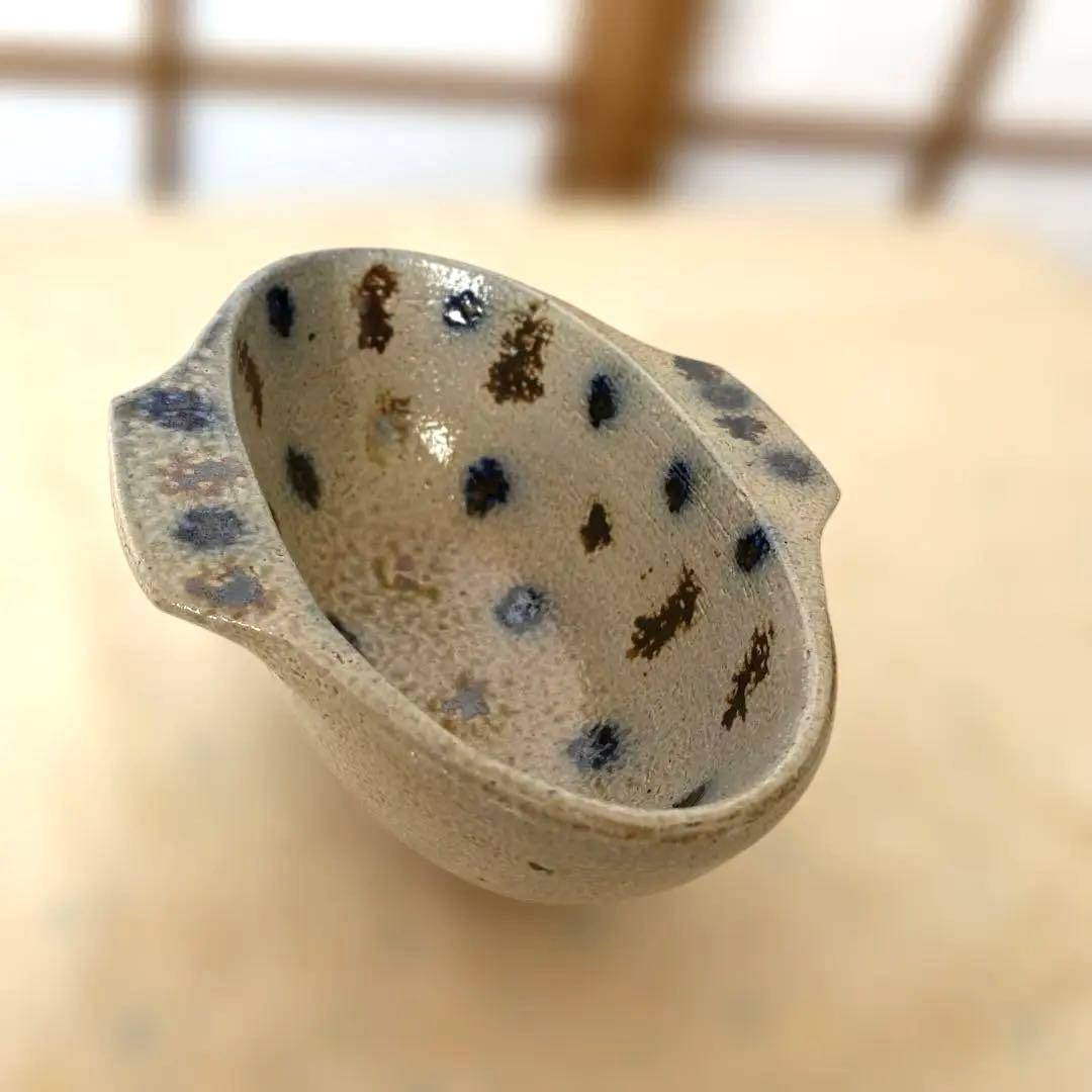 民藝　岩井窯　山本教行さん　塩秞　耳付楕円鉢　中サイズ