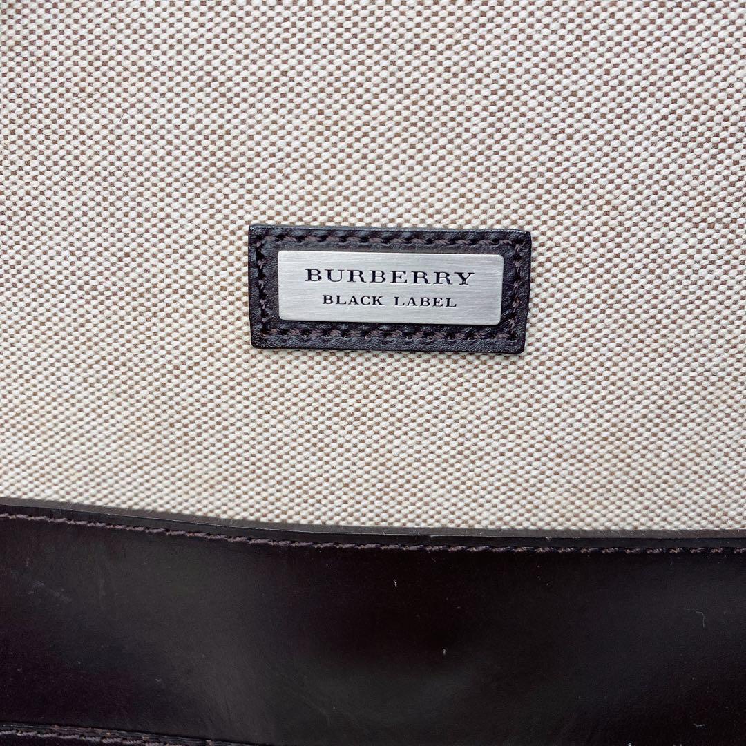 美品 バーバリーブラックレーベル ショルダーバッグ レザー キャンバス グレー