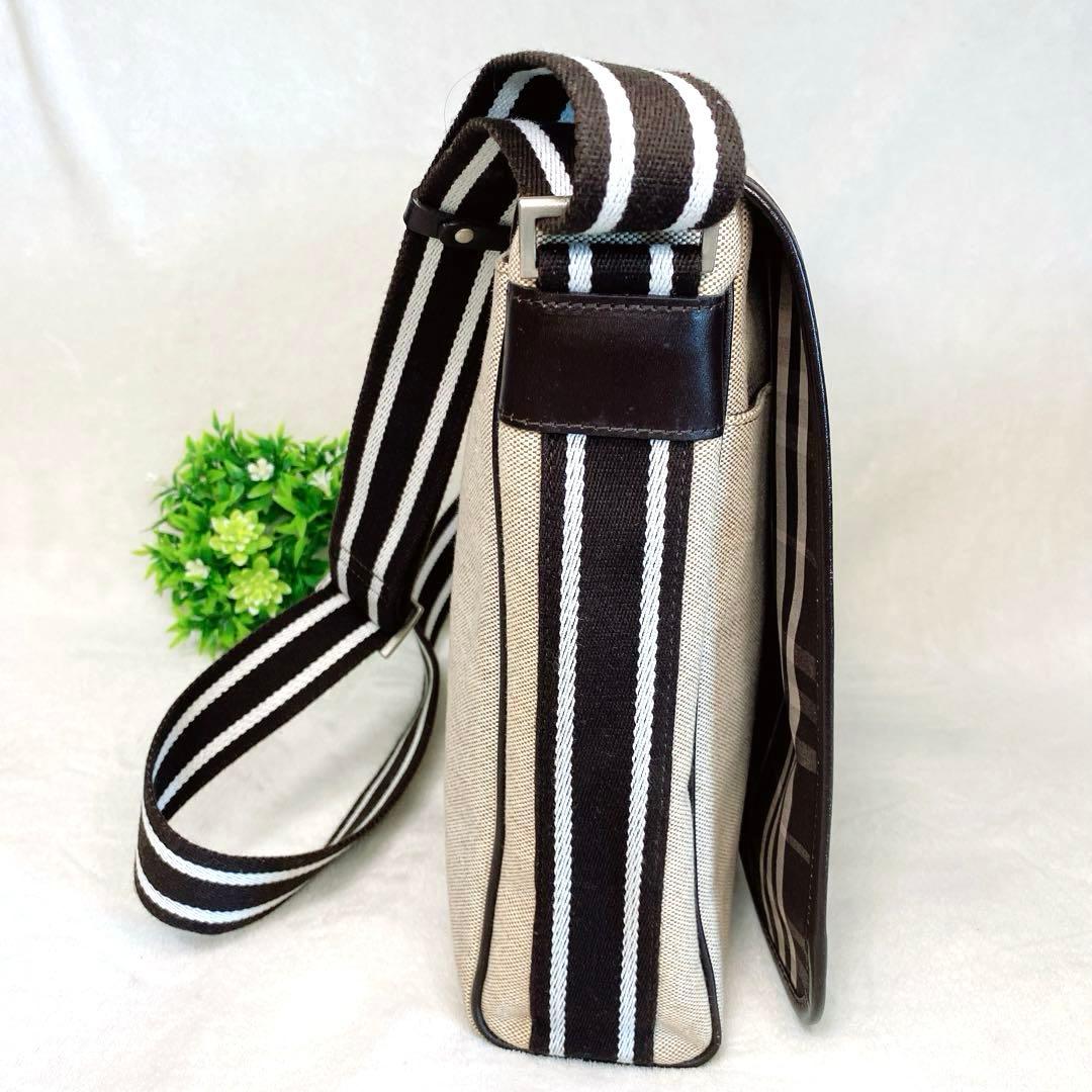 美品 バーバリーブラックレーベル ショルダーバッグ レザー キャンバス グレー