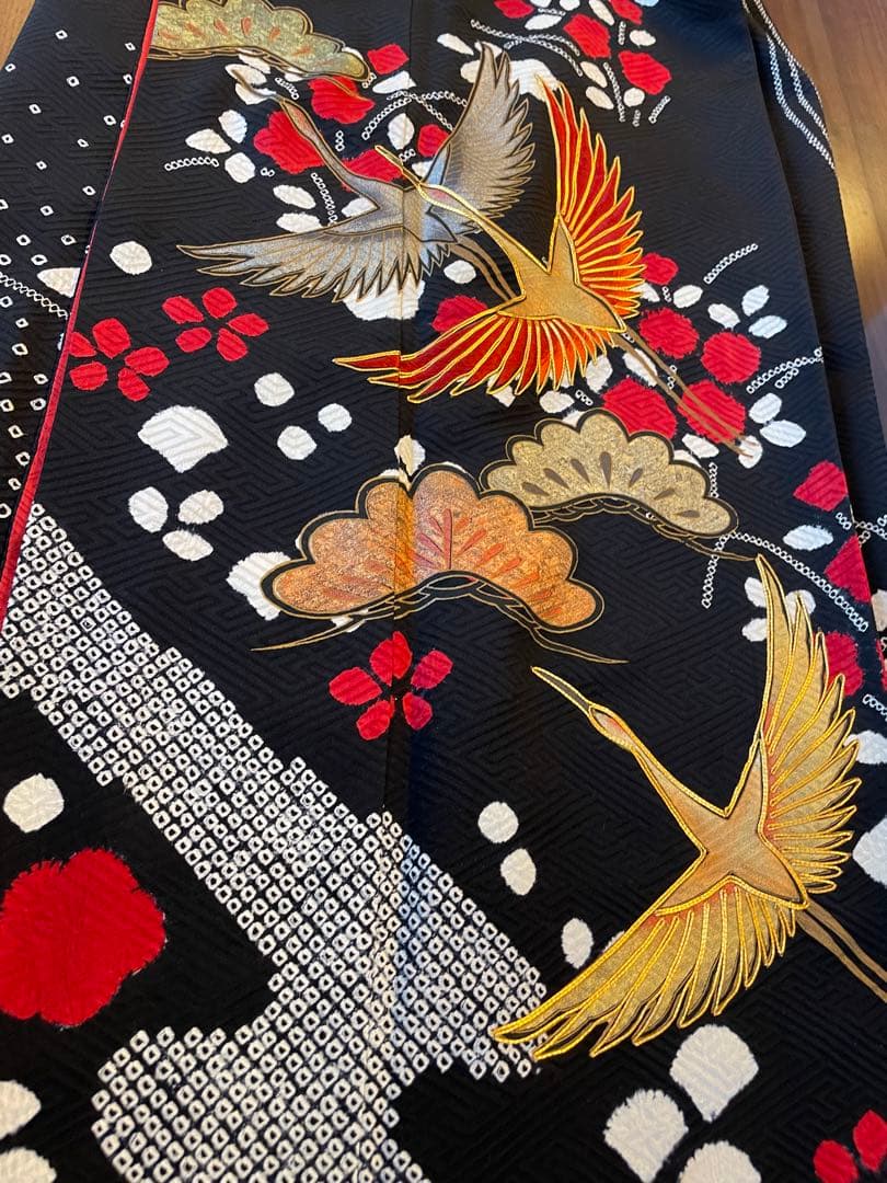 お値下げ！美品　振袖フルセット　人気の黒　手絞り　豪華刺繍　逸品