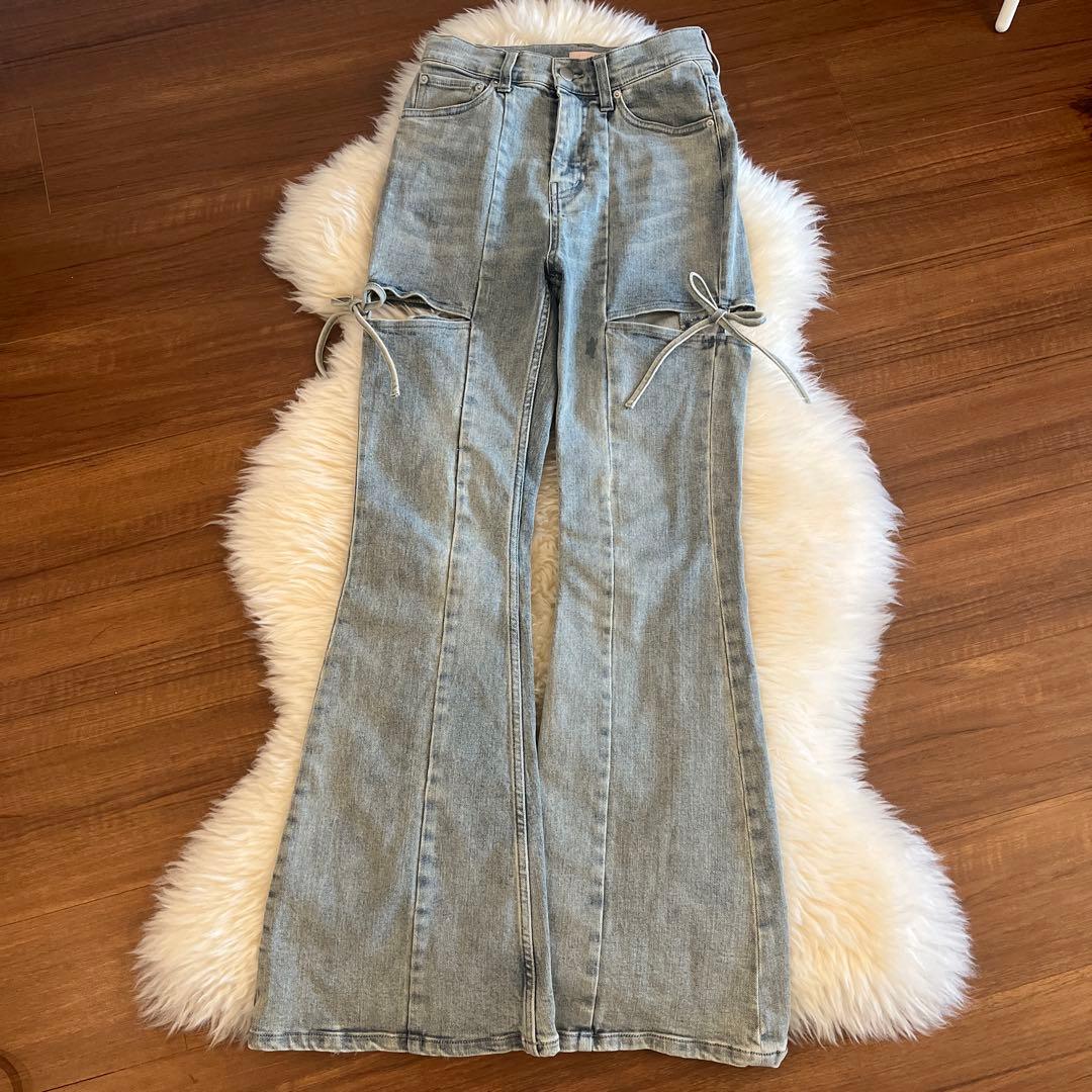 美品♡ROSEXXYカットアウト　リボンデニム　ライトブルー　S size♡