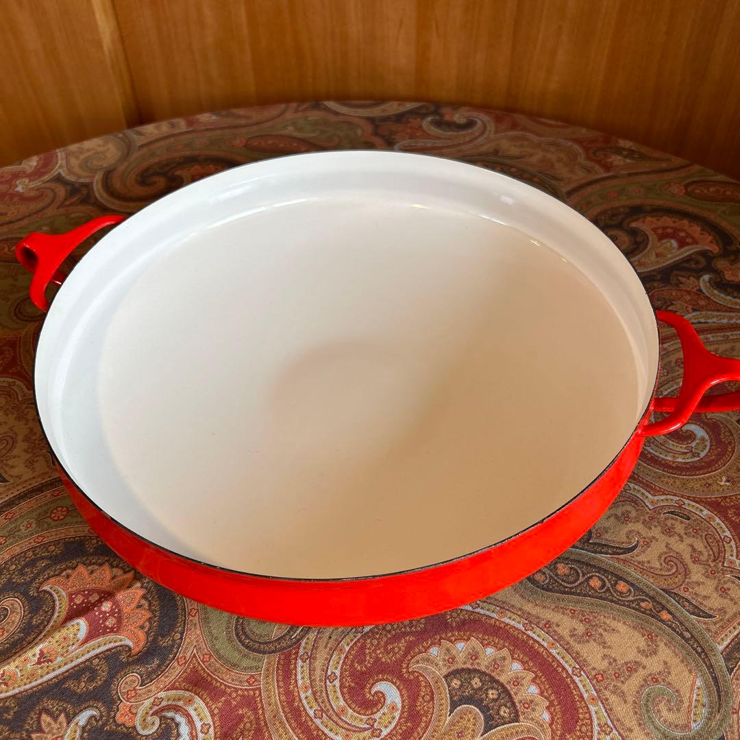169◆DANSK 35cm 両手鍋フライパン　パエリアパン　赤いホーロー廃盤品