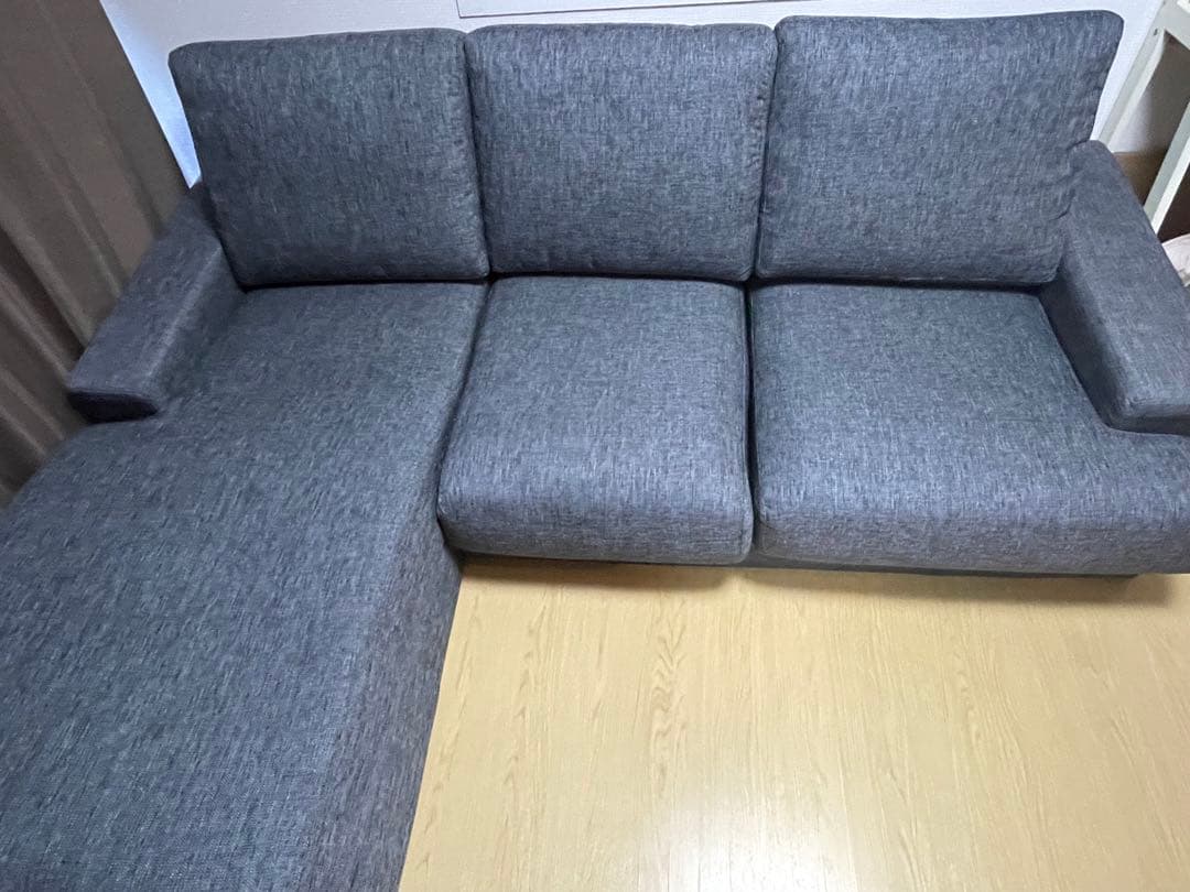 グレー L字型ファブリックソファ
