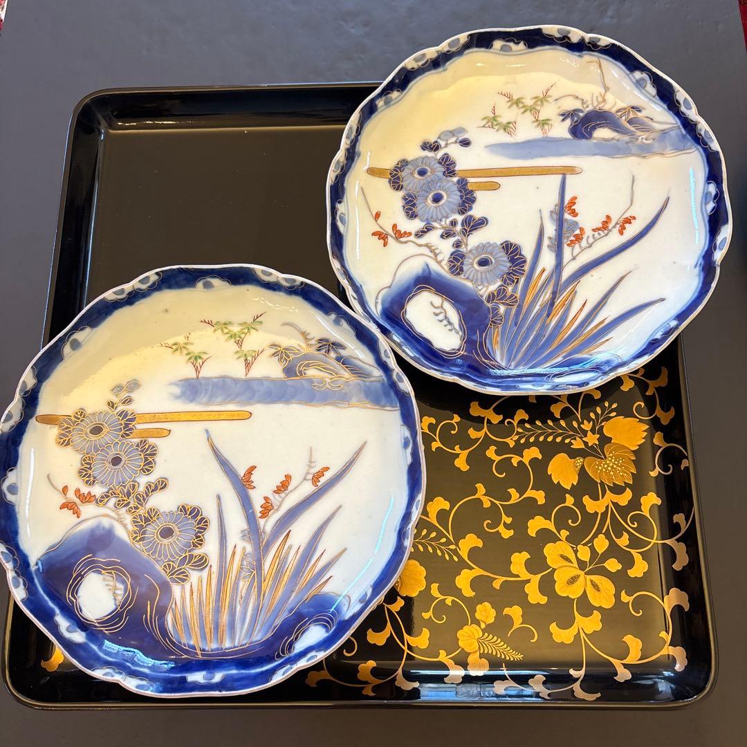 ★古伊万里★色絵　青絵　染付　骨董　7枚　中皿　アンティーク 印判　 正月