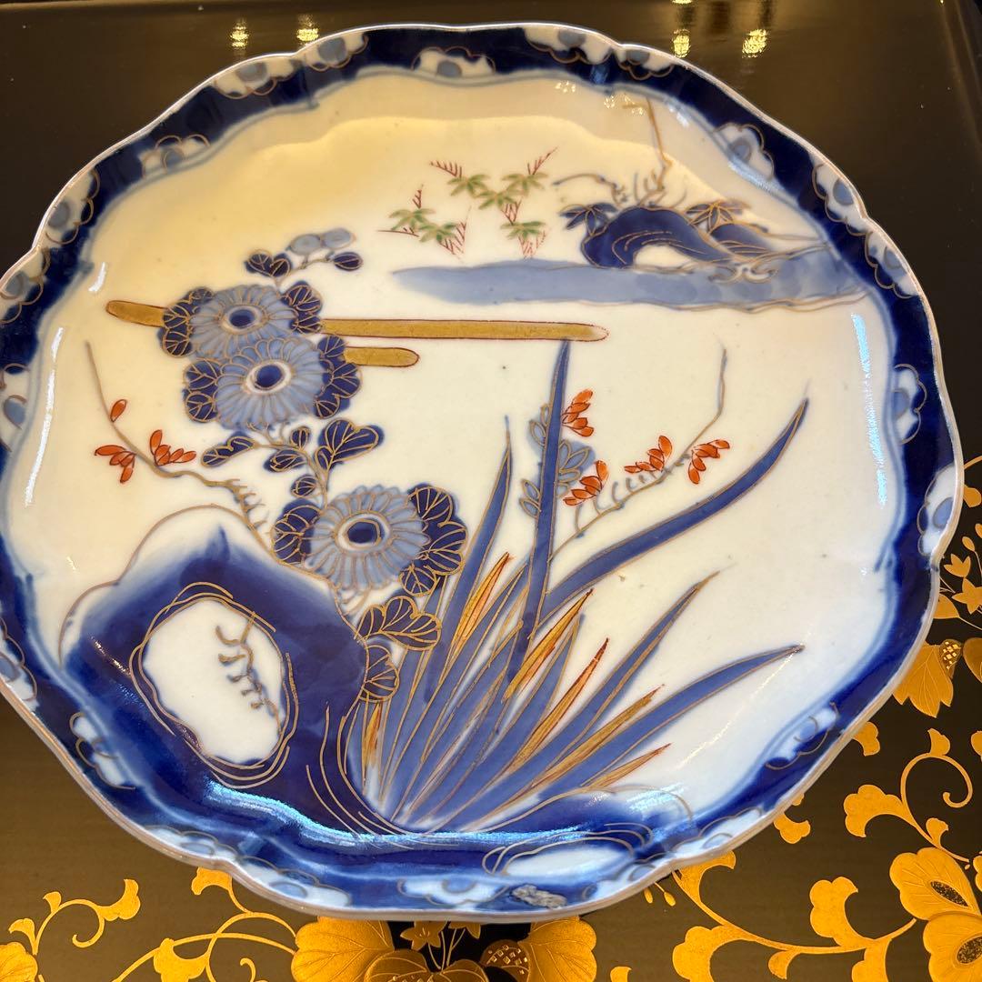 ★古伊万里★色絵　青絵　染付　骨董　7枚　中皿　アンティーク 印判　 正月