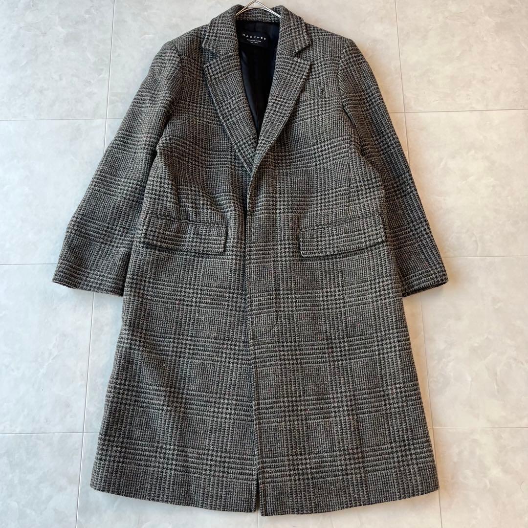 MACPHEE マカフィー 上質ウールグレンチェックロングコートグレー34