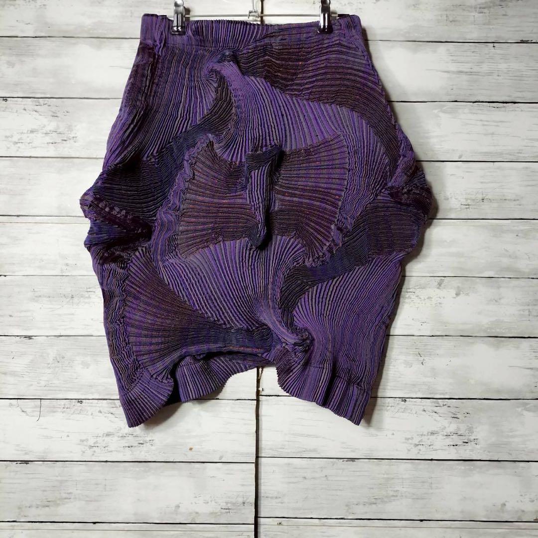 イッセイミヤケ プリーツプリーズ 3Dスチームスカート ひざ丈 エイポック 紫