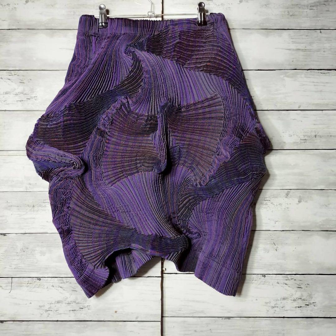 イッセイミヤケ プリーツプリーズ 3Dスチームスカート ひざ丈 エイポック 紫