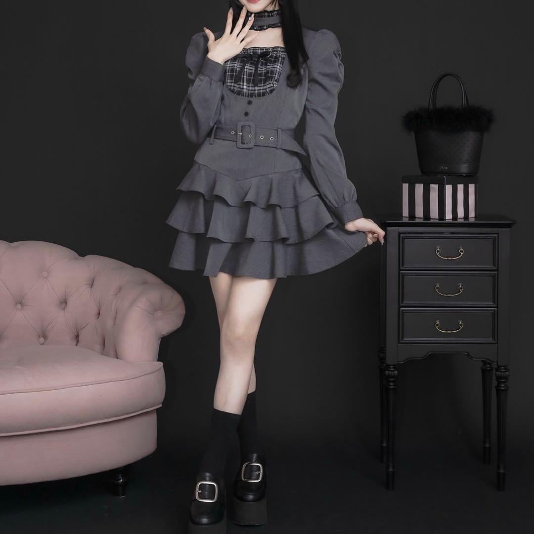 【匿名配送】pium チョーカーフリルティアードワンピース