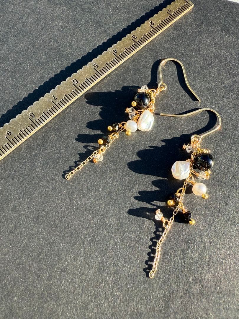 【Xmasセール】シックなトルマリン＊ロングピアスNo.200