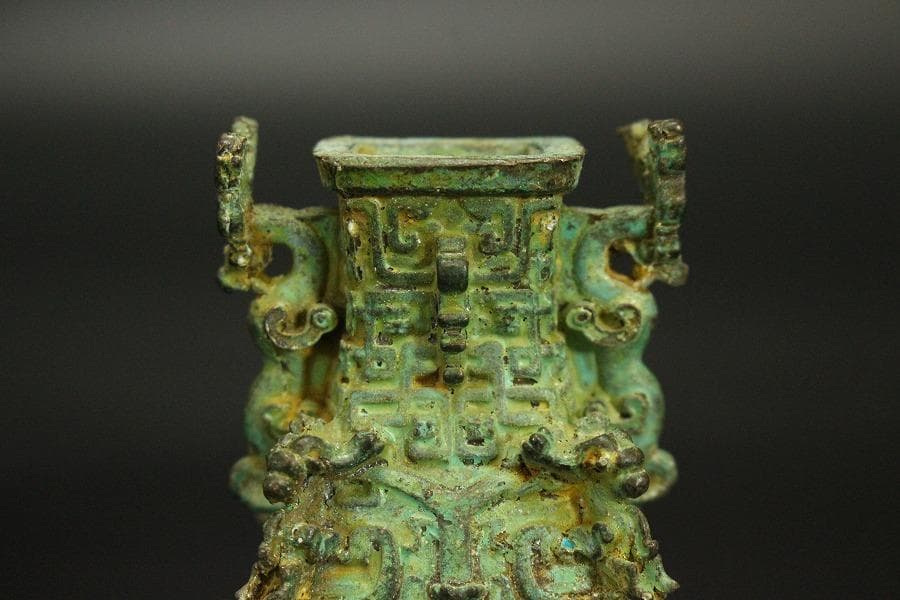 中国美術 青銅 豆 蓋瓶 高9.6cm(HA521)