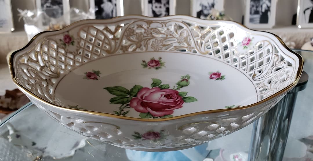 シューマン ババリア ピアス ピンク ローズ 金彩 盛り皿