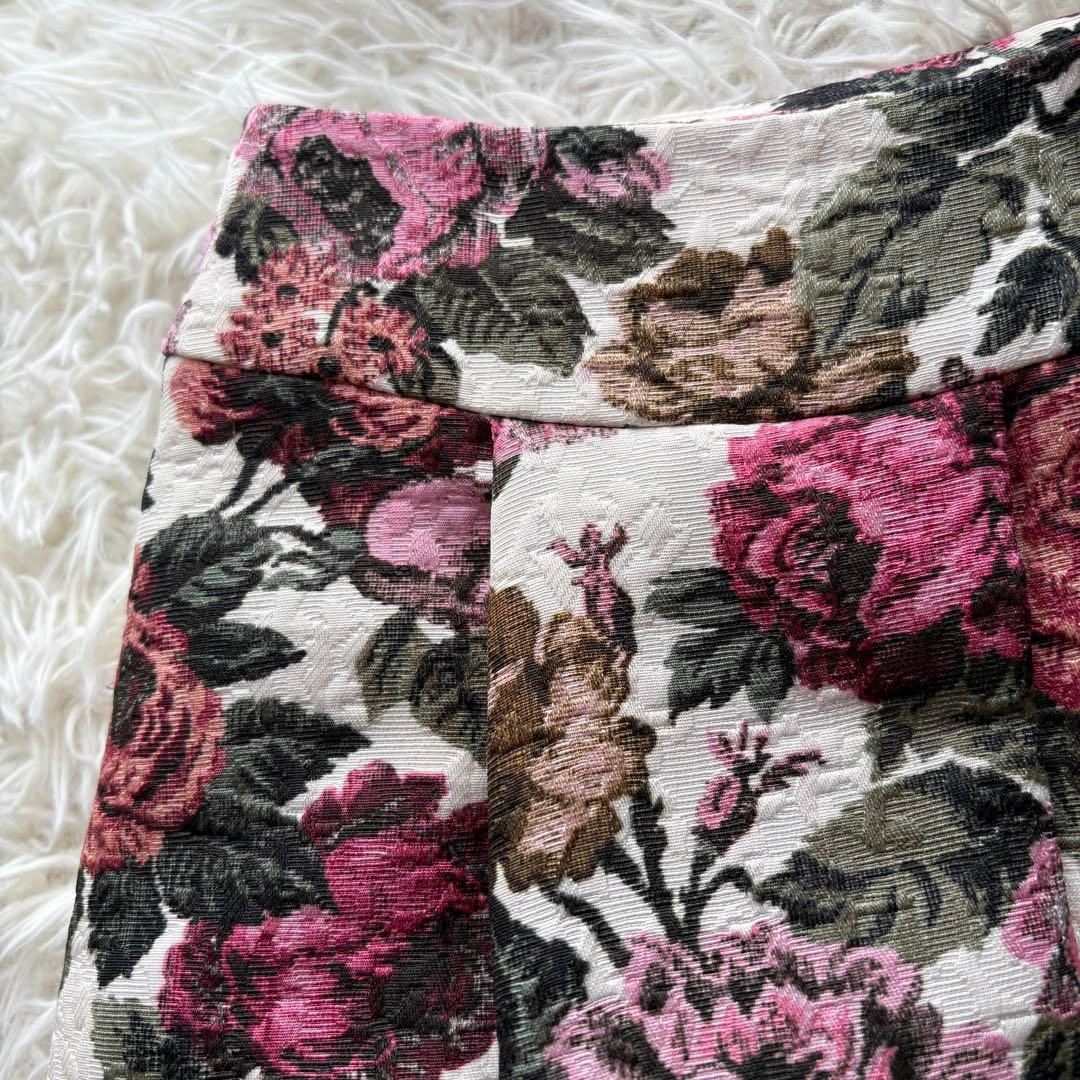 【美品】薔薇　ゴブラン調プリントタックスカート　エムズグレイシー　20年　36