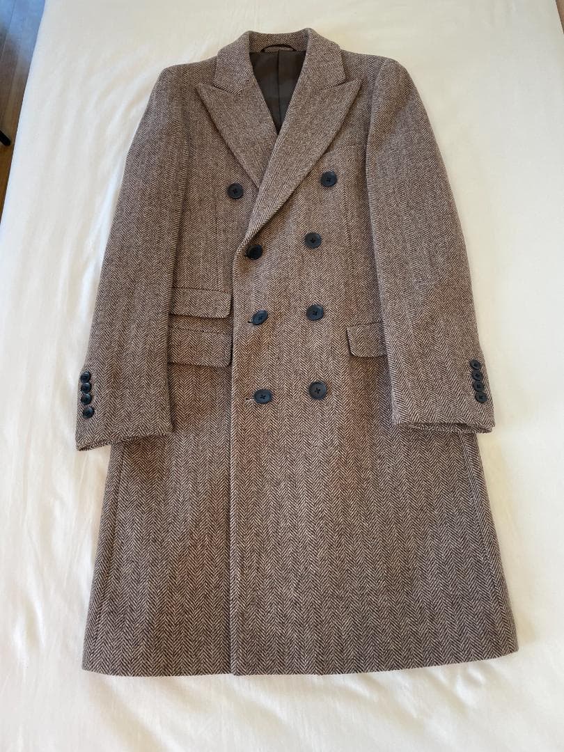 ブラウンツイード ダブルブレスト チェスターコート