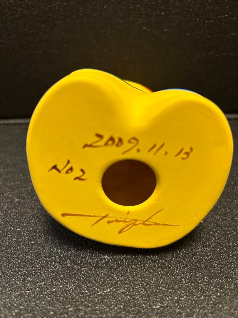 【新品】湯布院　工房輪葉葉　黄色招き猫(中)サイン付