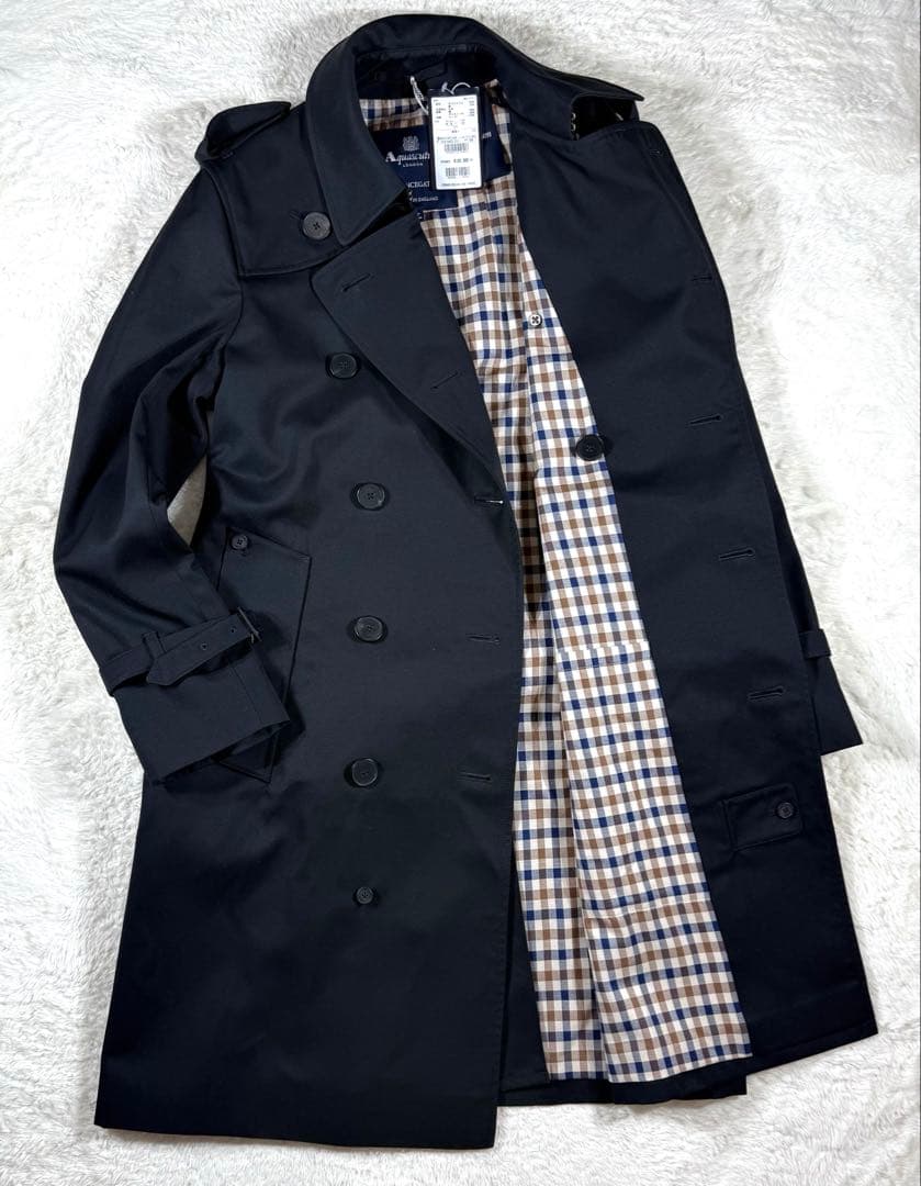 アクアスキュームタム ダブルトレンチコート ブラック サイズ38