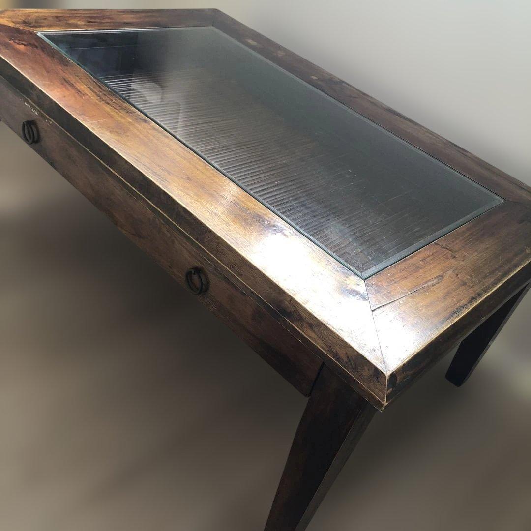 送料込　B-COMPANY バンブーガラステーブル　⭐︎直接お渡し歓迎