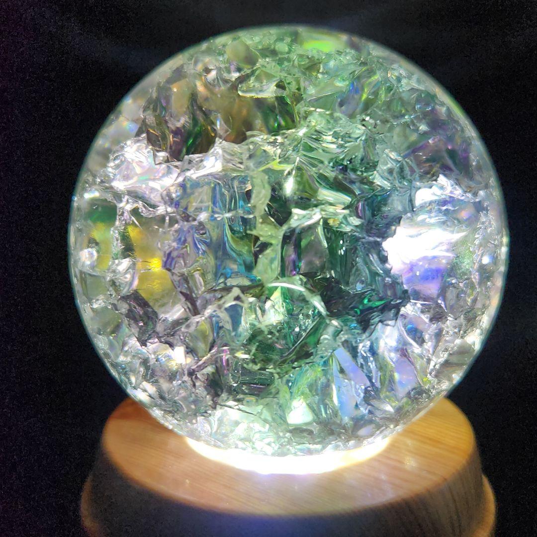 【新品】エンジェルオーラクラック水晶スフィア 特大★約78㍉サイズ★回転台座付き