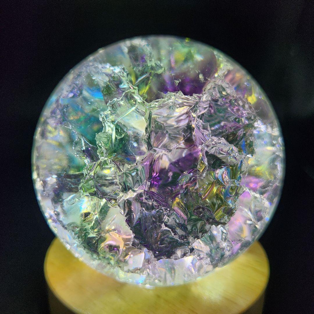 【新品】エンジェルオーラクラック水晶スフィア 特大★約78㍉サイズ★回転台座付き