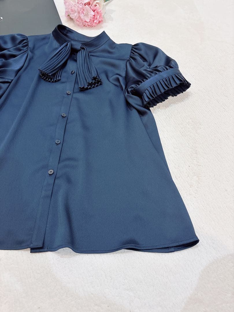 【極美品】Rene ルネ パフスリーブ 半袖ブラウス ネイビー38