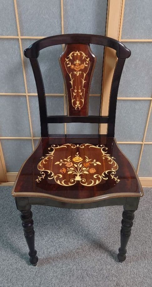 イタリア製 椅子 チェア 象嵌 木製 無垢 ①