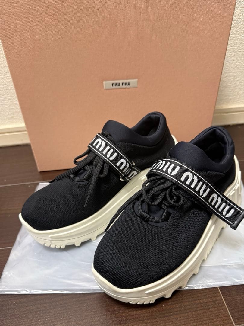 miumiu ミュウミュウ ロゴ ファブリック 厚底 スニーカー 24cm