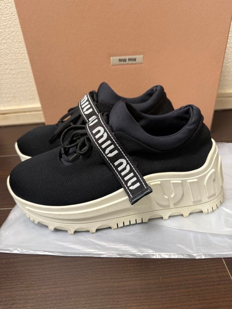 miumiu ミュウミュウ ロゴ ファブリック 厚底 スニーカー 24cm