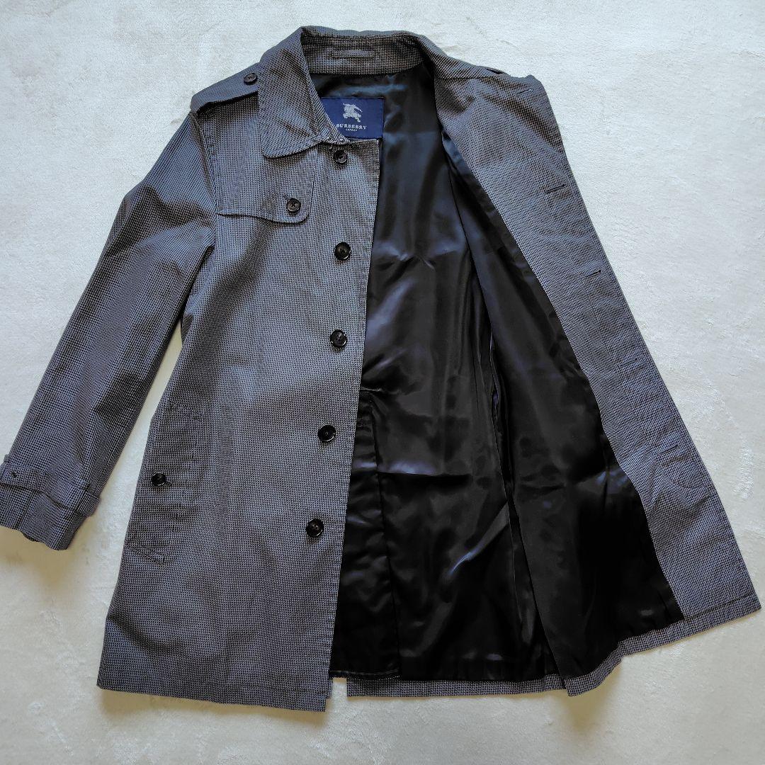 美品　BURBERRY LONDON ステンカラーコート　千鳥柄　黒　L　ベルト