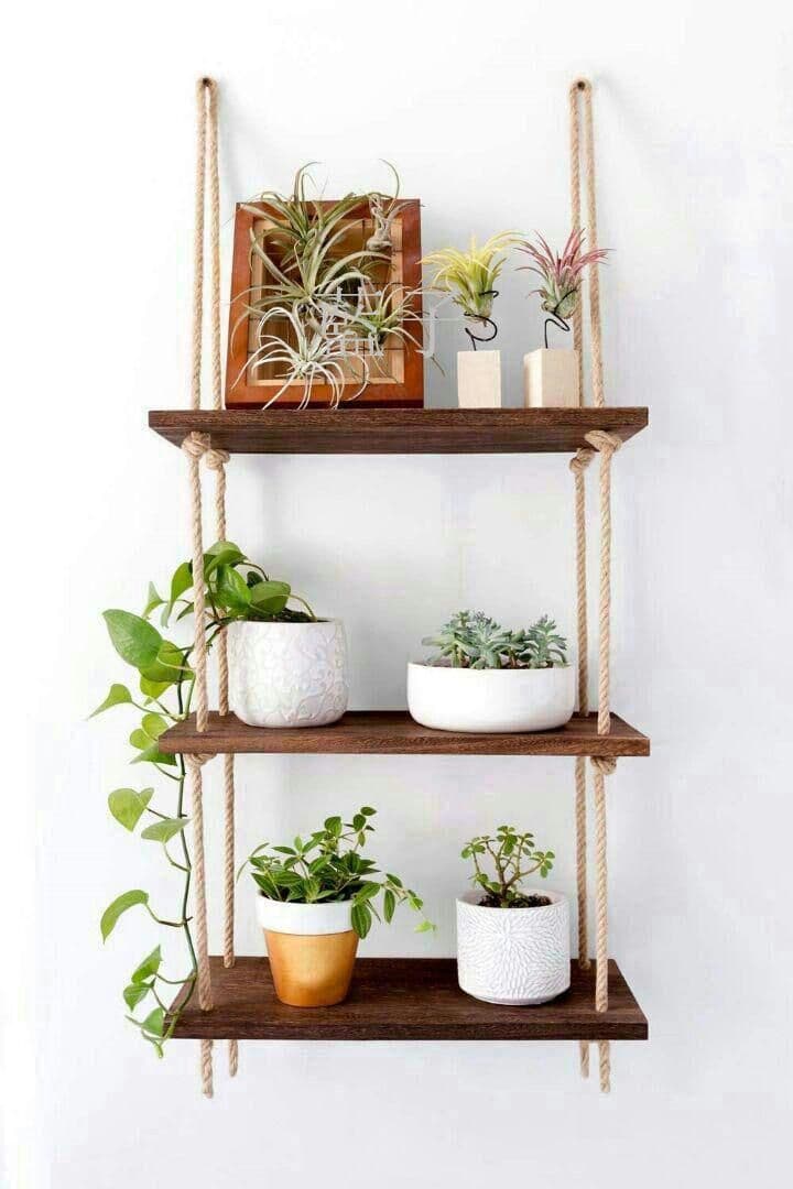 ウォールシェルフ 3段 ウォールラック 木製 ロープ棚 壁 吊り棚 壁面 収納