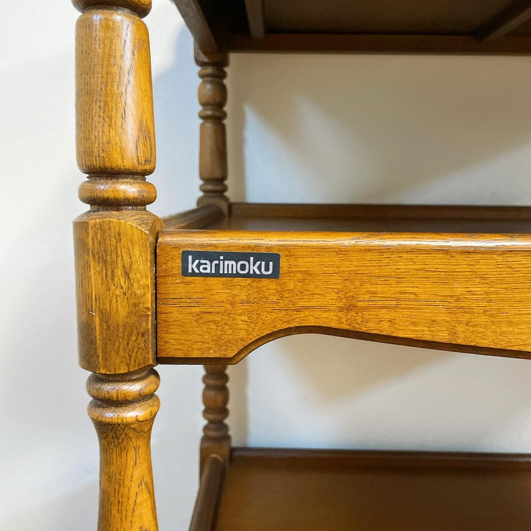 美品　カリモク キッチンワゴン 3段 キャスター アンティーク トレー取外し可